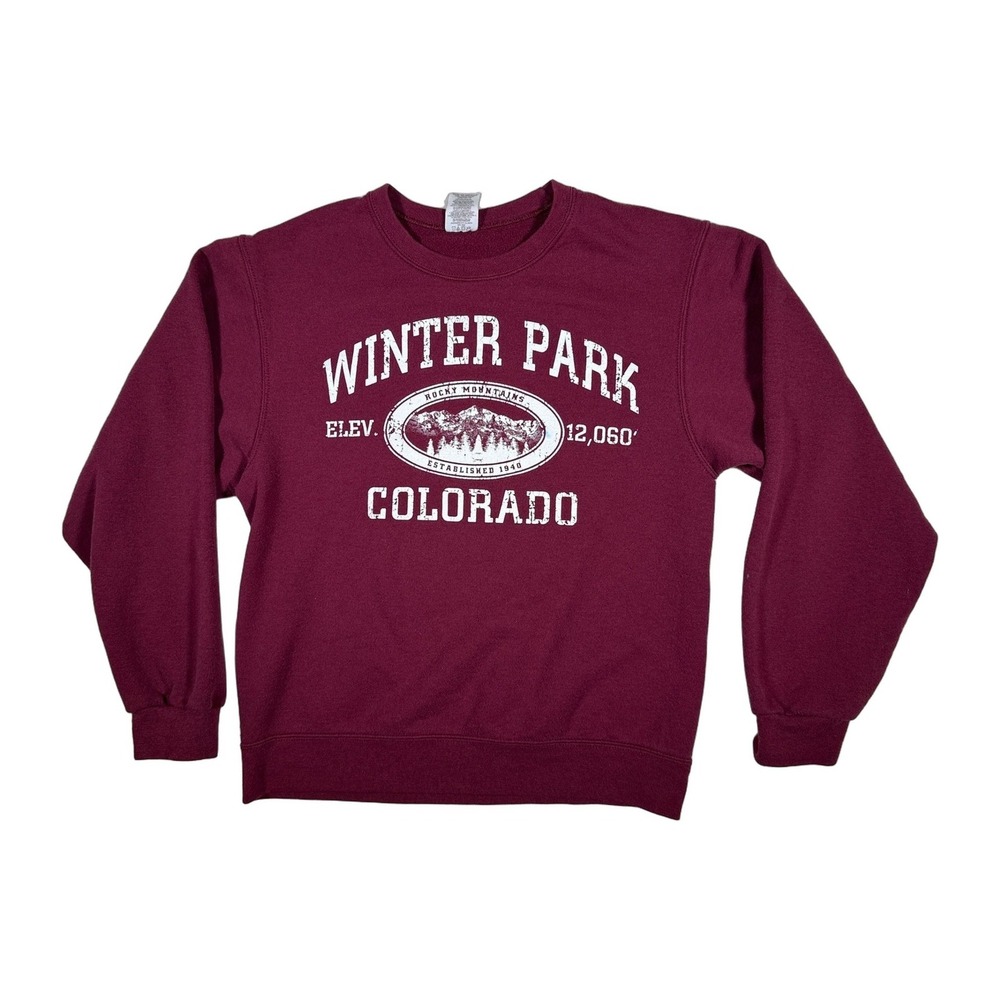 Jerzees Winter Park Colorado Rocky Mountains Crewneck Sweatshirt S Mens Red